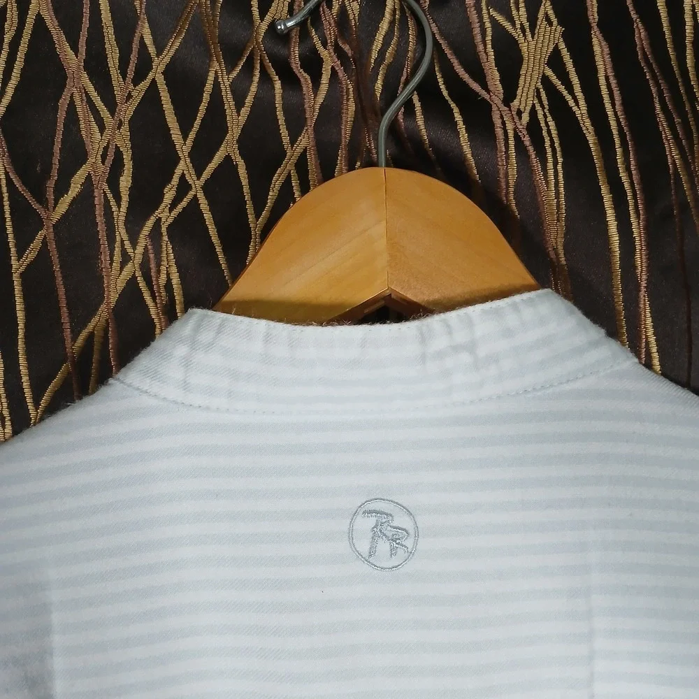 RailRiders LOA Henley Shirt Mens XL Blue White Stripe Band Collar RR-SPS